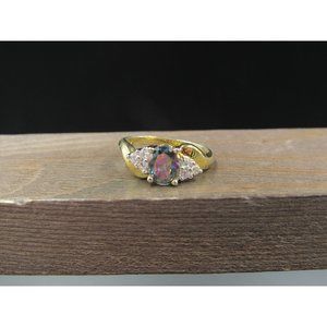 Size 8 Gold Over Sterling Silver Rainbow Color Cubic Zirconia Band Ring